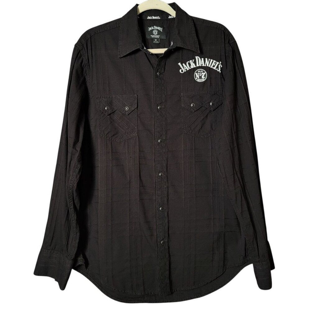 Jack Daniels Mens Black Western Embroidered Long Sleeve Pearl Snap Shirt Medium